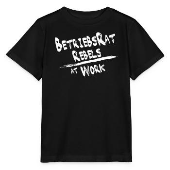 Betriebsrat rebels weiss für schwarzen Hintergrund - Stanley/Stella Kinder T-Shirt MINI CREATOR  - Schwarz - Vorne - Mikhail (115cm)