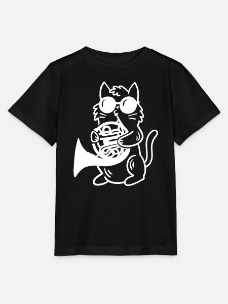 Katze spielt Waldhorn - Stanley/Stella Kinder T-Shirt MINI CREATOR - Schwarz
