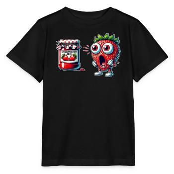 Lustiges Erdbeere Marmeladen Design - Stanley/Stella Kinder T-Shirt MINI CREATOR  - Schwarz - Vorne - Mikhail (115cm)