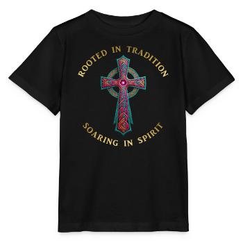 Colorful Celtic Cross Cross Kreuz Cruz T Shirt - Stanley/Stella MINI CREATOR Kids’ T-Shirt - black - Front - Mikhail (115cm)