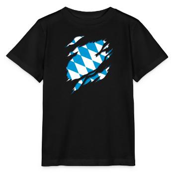 Drapeau et armoiries de la Bavière, effet de déchirure 3D. - T-shirt bio MINI CREATOR Stanley/Stella Enfant - noir - Devant - Mikhail (115cm)