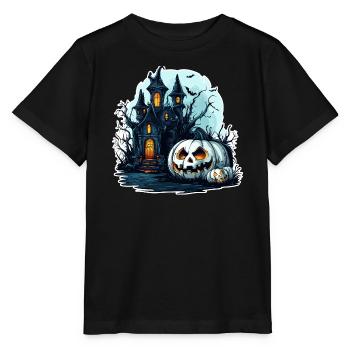 Spukhaus mit leuchtenden Kürbissen - Stanley/Stella Kinder T-Shirt MINI CREATOR  - Schwarz - Vorne - Mikhail (115cm)