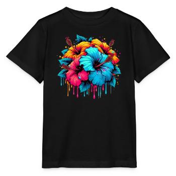 Hibiskusblüten - Stanley/Stella Kinder T-Shirt MINI CREATOR  - Schwarz - Vorne - Mikhail (115cm)