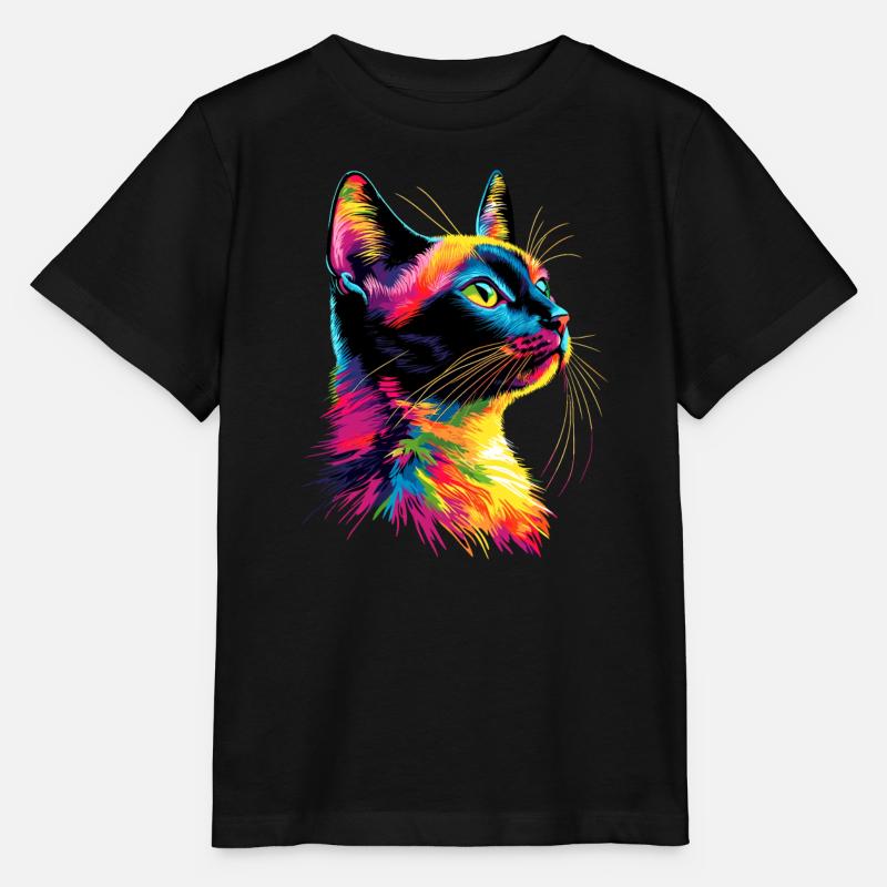Katze Bunt Regenbogen Farben Popart Cat Mom Katzen - Stanley/Stella Kinder T-Shirt MINI CREATOR  - Schwarz
