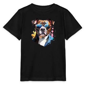 Staffordshire mit Sonnenbrille - Stanley/Stella Kinder T-Shirt MINI CREATOR  - Schwarz - Vorne - Mikhail (115cm)