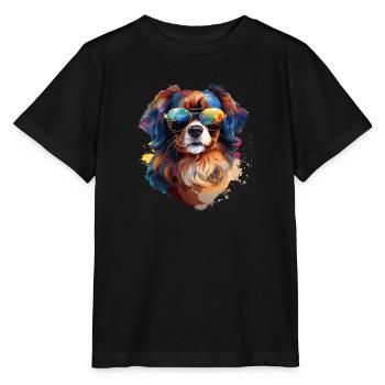 Épagneul tibétain avec lunettes de soleil - T-shirt bio MINI CREATOR Stanley/Stella Enfant - noir - Devant - Mikhail (115cm)
