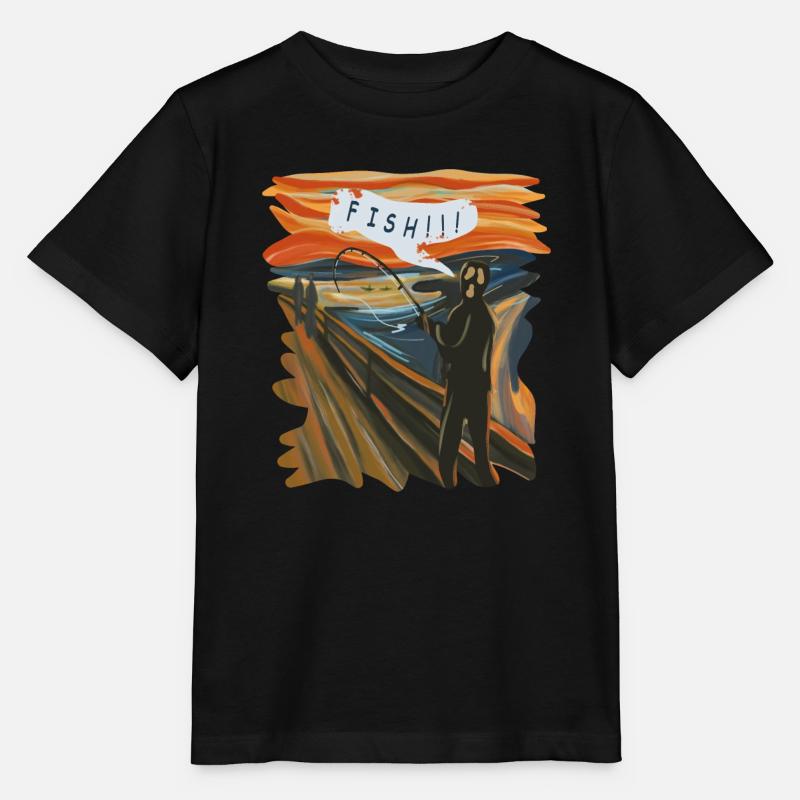 Graphique en éventail d’un pêcheur au coucher du soleil - T-shirt bio MINI CREATOR Stanley/Stella Enfant - noir