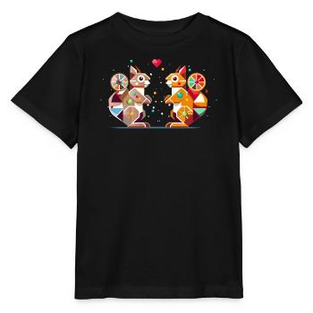 zwei Eichhörnchen mit Herz-farbenfroher Hingucker - Stanley/Stella Kinder T-Shirt MINI CREATOR  - Schwarz - Vorne - Mikhail (115cm)