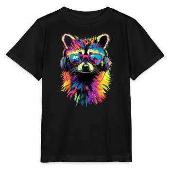 Raccoon Popart Colorful Rainbow Raccoon Raccoon Raccoon - Stanley/Stella MINI CREATOR Kids’ T-Shirt - black - Front - Mikhail (115cm)