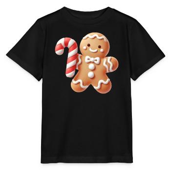 Joyeux bonhomme en pain d’épice avec canne à sucre - T-shirt bio MINI CREATOR Stanley/Stella Enfant - noir - Devant - Mikhail (115cm)