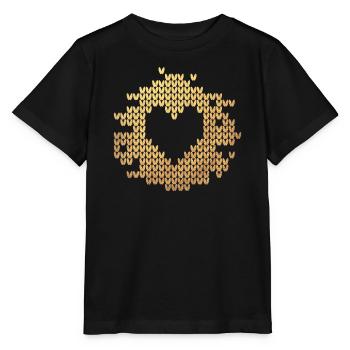 Herz Gold Strick Hüttenzauber Luxus Liebe Love - Stanley/Stella Kinder T-Shirt MINI CREATOR  - Schwarz - Vorne - Mikhail (115cm)