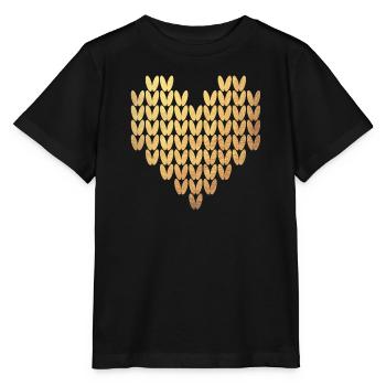 Motif de tricot coeur or Exclusive Love Winter - T-shirt bio MINI CREATOR Stanley/Stella Enfant - noir - Devant - Mikhail (115cm)
