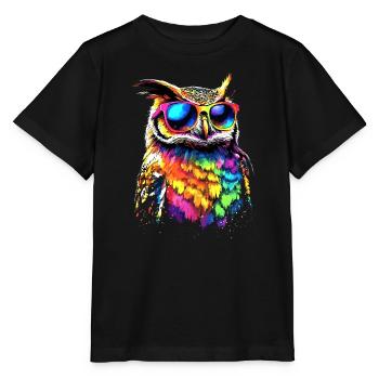 hibou coloré arc-en-ciel couleurs hibou hibou hibou hibou hibou hibou - T-shirt bio MINI CREATOR Stanley/Stella Enfant - noir - Devant - Mikhail (115cm)