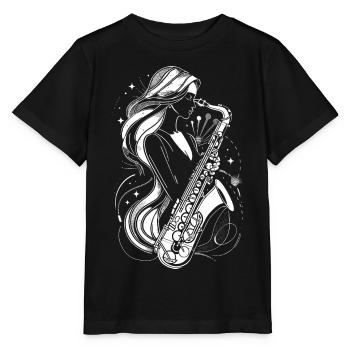 Weiblicher Saxophonist - Stanley/Stella Kinder T-Shirt MINI CREATOR  - Schwarz - Vorne - Mikhail (115cm)