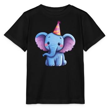 Süßer fröhlicher Elefant mit Partyhut - Stanley/Stella Kinder T-Shirt MINI CREATOR  - Schwarz - Vorne - Mikhail (115cm)