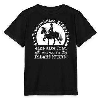 Islandpferd Tölt Reiterin Unterschätze nie - Stanley/Stella Kinder T-Shirt MINI CREATOR  - Schwarz - Vorne - Mikhail (115cm)