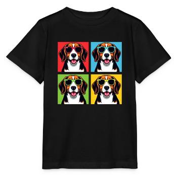 Pop Art Beagle, Glückseligkeit, Benny, Bagel, Mohn, Waggly - Stanley/Stella Kinder T-Shirt MINI CREATOR  - Schwarz - Vorne - Mikhail (115cm)