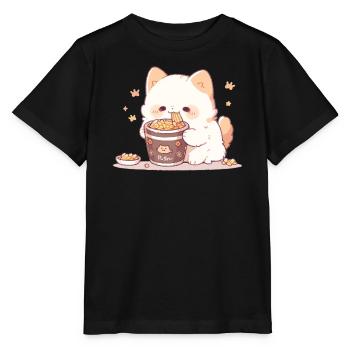Chats spaghetti - Le chat s’amuse avec le passé - T-shirt bio MINI CREATOR Stanley/Stella Enfant - noir - Devant - Mikhail (115cm)