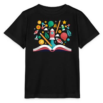 Open Book with School Objects, Learning and Educat - Stanley/Stella MINI CREATOR Kids’ T-Shirt - black - Front - Mikhail (115cm)
