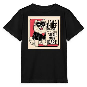 Pomeranian Dog "I am a thief" - Stanley/Stella MINI CREATOR Kids’ T-Shirt - black - Front - Mikhail (115cm)