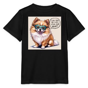 Pomeranian Dog "I am a thief" - Stanley/Stella MINI CREATOR Kids’ T-Shirt - black - Front - Mikhail (115cm)