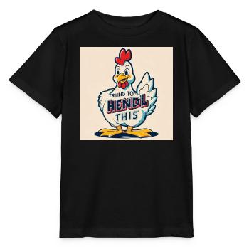 Chicken "Trying to hendl this" - Stanley/Stella MINI CREATOR Kids’ T-Shirt - black - Front - Mikhail (115cm)