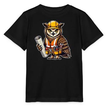 Construction Worker Owl – Clever & Crafty! - Stanley/Stella MINI CREATOR Kids’ T-Shirt - black - Front - Mikhail (115cm)
