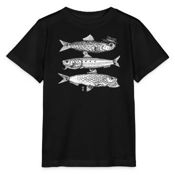 3 Fisch - Weiß - Stanley/Stella Kinder T-Shirt MINI CREATOR  - Schwarz - Vorne - Mikhail (115cm)