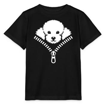 Kleiner Pudel, der in einem Reißverschluss versteckt ist - Stanley/Stella Kinder T-Shirt MINI CREATOR  - Schwarz - Vorne - Mikhail (115cm)