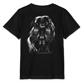 Schwarzer Panther mit grünen Augen - Stanley/Stella Kinder T-Shirt MINI CREATOR  - Schwarz - Vorne - Mikhail (115cm)