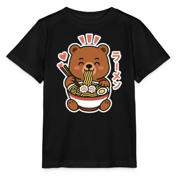 Ramen Noodle Bear - Stanley/Stella Kinder T-Shirt MINI CREATOR  - Schwarz - Vorne - Mikhail (115cm)
