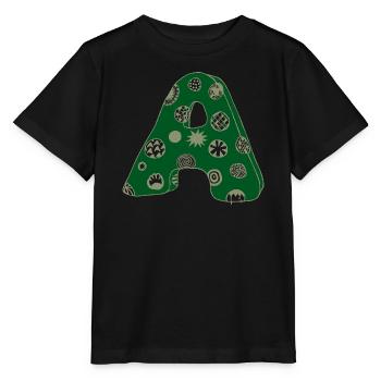 Letter A with character in green - Stanley/Stella MINI CREATOR Kids’ T-Shirt - black - Front - Mikhail (115cm)