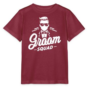 Groom "Groom Squad" Logo with Suit and Bow Tie - Stanley/Stella MINI CREATOR Kids’ T-Shirt - burgundy - Front - Kain (125cm)