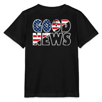GOOD NEWS Stars and Stripes Bibelvers Evangelium - Stanley/Stella Kinder T-Shirt MINI CREATOR  - Schwarz - Vorne - Mikhail (115cm)