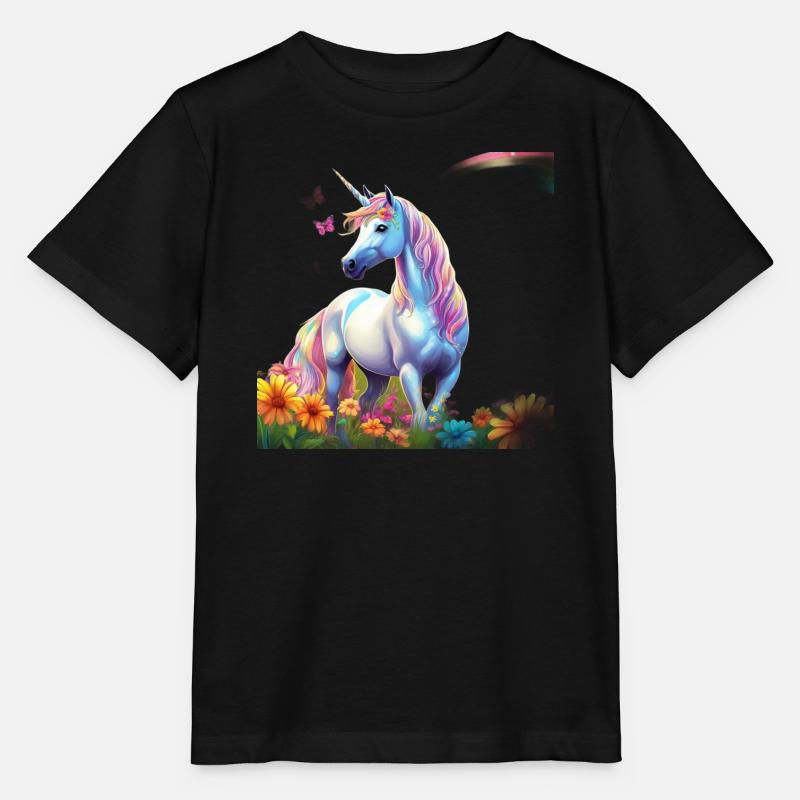 Himmlisches Einhorn im Blumenfeld mit Schmetterlin - Stanley/Stella Kinder T-Shirt MINI CREATOR  - Schwarz