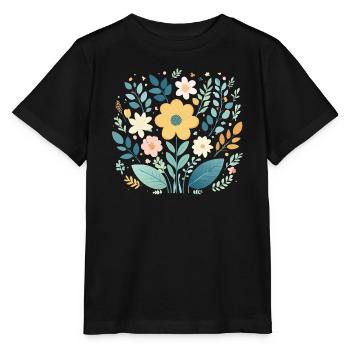 Sanfte pastellfarbene Blumenblüte - Boho Botanical - Stanley/Stella Kinder T-Shirt MINI CREATOR  - Schwarz - Vorne - Mikhail (115cm)