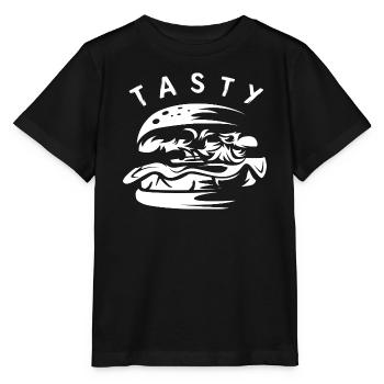 tasty burger symbol - fast food chain logo - Stanley/Stella MINI CREATOR Kids’ T-Shirt - black - Front - Mikhail (115cm)
