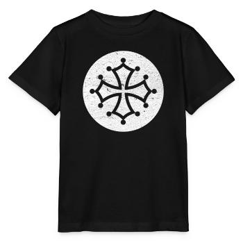 Katharerkreuz im weißen Kreis - okzitanisches Symbol - Stanley/Stella Kinder T-Shirt MINI CREATOR  - Schwarz - Vorne - Mikhail (115cm)