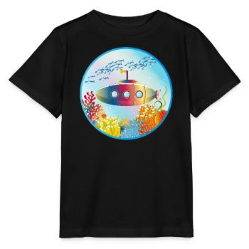 Colorful submarine in tropical coral reef - Stanley/Stella MINI CREATOR Kids’ T-Shirt - black - Front - Mikhail (115cm)