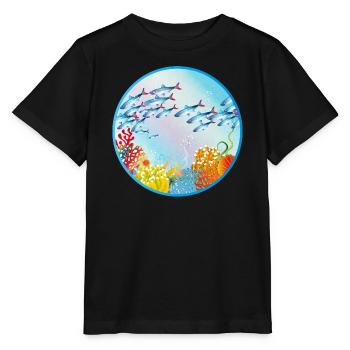 Banceau de poissons colorés dans le récif corallien - T-shirt bio MINI CREATOR Stanley/Stella Enfant - noir - Devant - Mikhail (115cm)