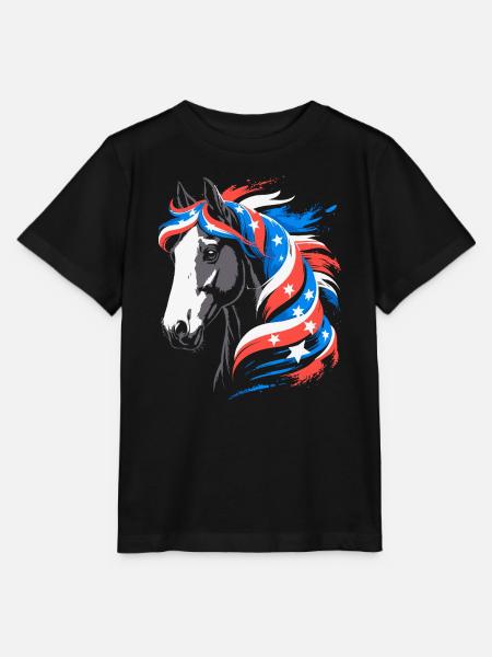 Patriotisches Pferd mit Sternenmähne - Stanley/Stella Kinder T-Shirt MINI CREATOR - Schwarz
