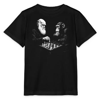 Charles Darwin joue aux échecs avec un singe - T-shirt bio MINI CREATOR Stanley/Stella Enfant - noir - Devant - Mikhail (115cm)