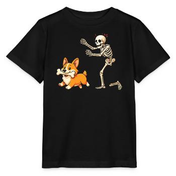 Humour Squelette Poursuit Chien Corgi - T-shirt bio MINI CREATOR Stanley/Stella Enfant - noir - Devant - Mikhail (115cm)