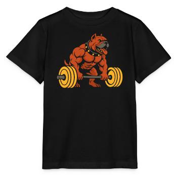 Muscular Bulldog Weightlifting Design - Stanley/Stella MINI CREATOR Kids’ T-Shirt - black - Front - Mikhail (115cm)
