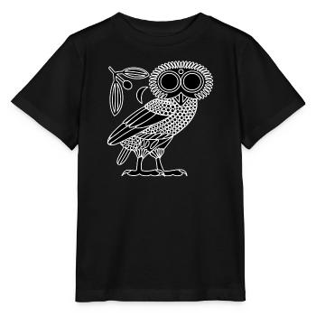 Eule der Athene [Schwarz + Kranz & Halbmond] - Stanley/Stella Kinder T-Shirt MINI CREATOR  - Schwarz - Vorne - Mikhail (115cm)