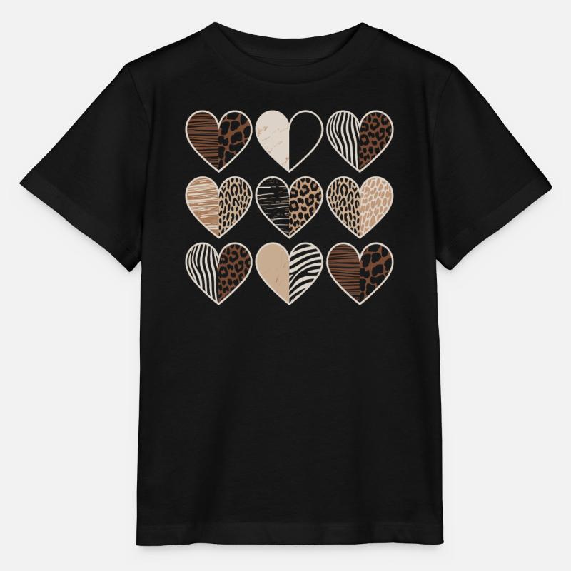 Leopard Muster Herzdesign - Stanley/Stella Kinder T-Shirt MINI CREATOR  - Schwarz