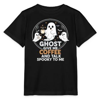 Spooky Ghost with Coffee and Chat Design - Stanley/Stella MINI CREATOR Kids’ T-Shirt - black - Front - Mikhail (115cm)