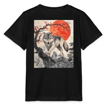 Wolf Japan Mount Fuji Yama Japan Temple Shrine - Stanley/Stella MINI CREATOR Kids’ T-Shirt - black - Front - Mikhail (115cm)