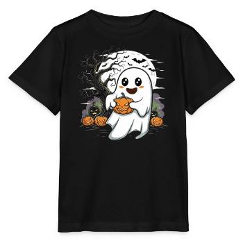 Niedlicher Geist mit Kürbislaterne - Stanley/Stella Kinder T-Shirt MINI CREATOR  - Schwarz - Vorne - Mikhail (115cm)
