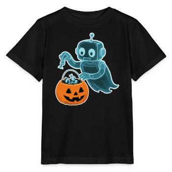 Gespenstischer Minibot mit Kürbiskorb - Stanley/Stella Kinder T-Shirt MINI CREATOR  - Schwarz - Vorne - Mikhail (115cm)